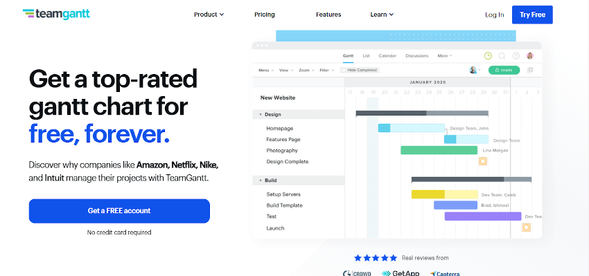TeamGantt project scheduling tool