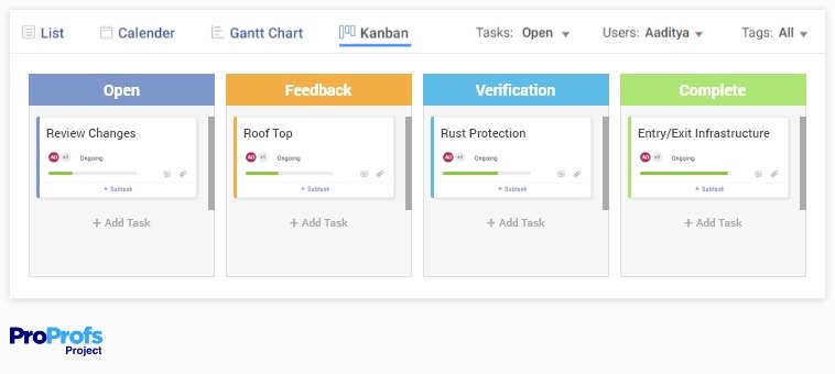 Kanban board example for development team