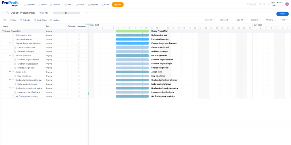 Design Project Plan Gantt View