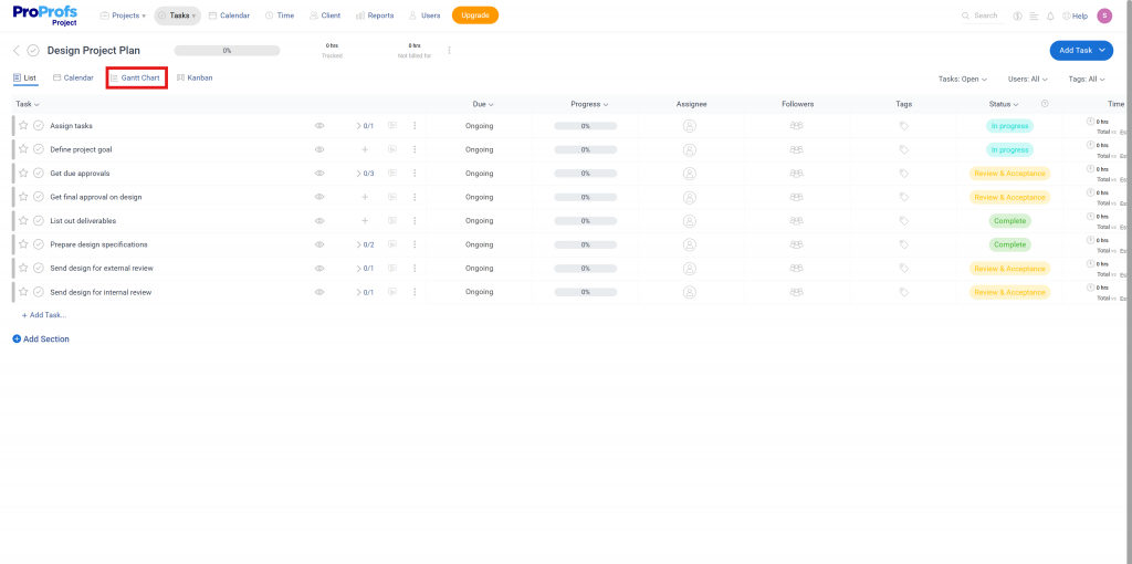 Gantt Chart View