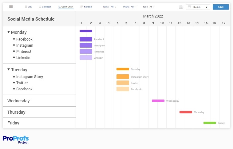 Gantt chart example for social media project