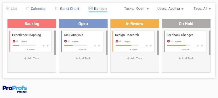 Example of kanban board for UX team