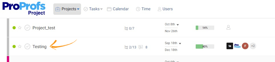 Access a project on your ProProfs Project dashboard by clicking on it