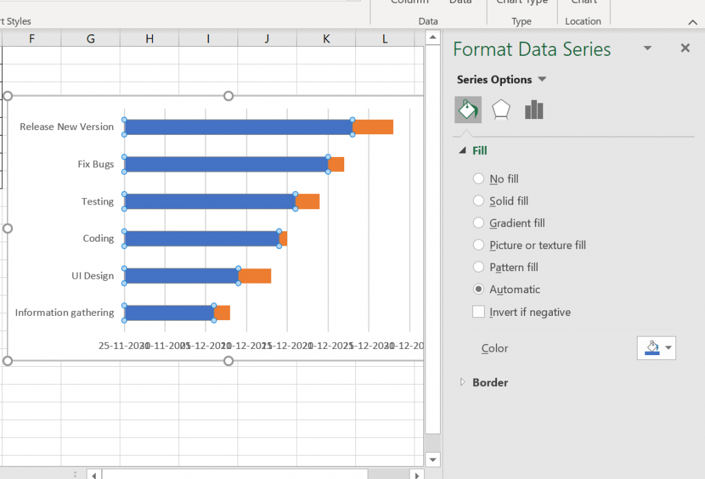 Click on the Format Data Series option to open the Formatting dialog box.