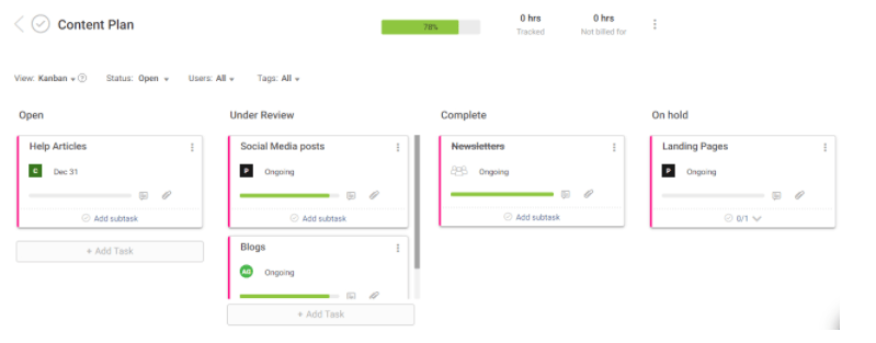 Kanban board in proprofs project