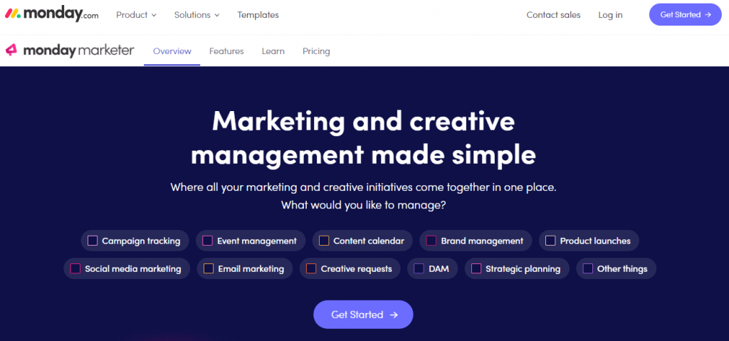 Monday is one of the best project management software for marketing