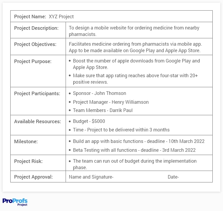 assignment of tasks in project charter