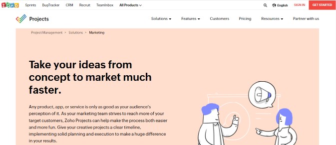 Zoho projects is best project management software for marketing agencies