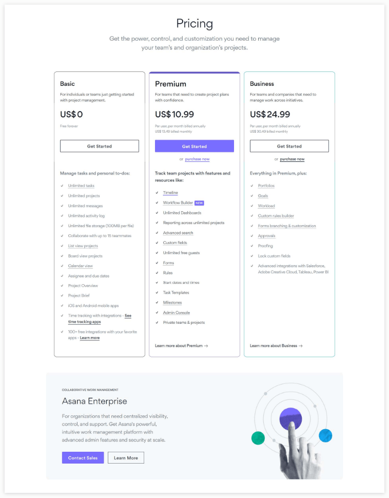 Asana plans and cost