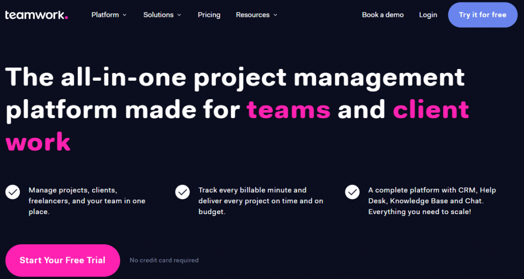 Teamwork is best team management software for small business