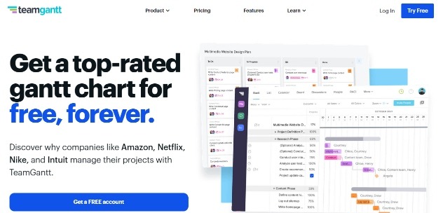 Teamgantt is a visual gantt chart maker tool