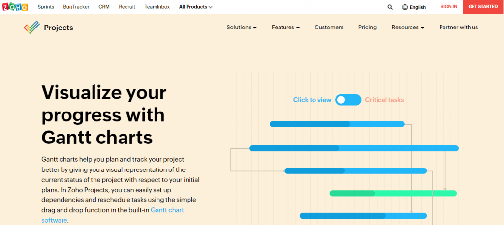 Zoho project has gantt chart project management functionality in it