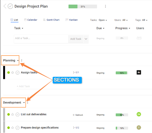 Create project tasks in project management software