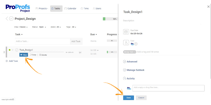 Task view option in project software