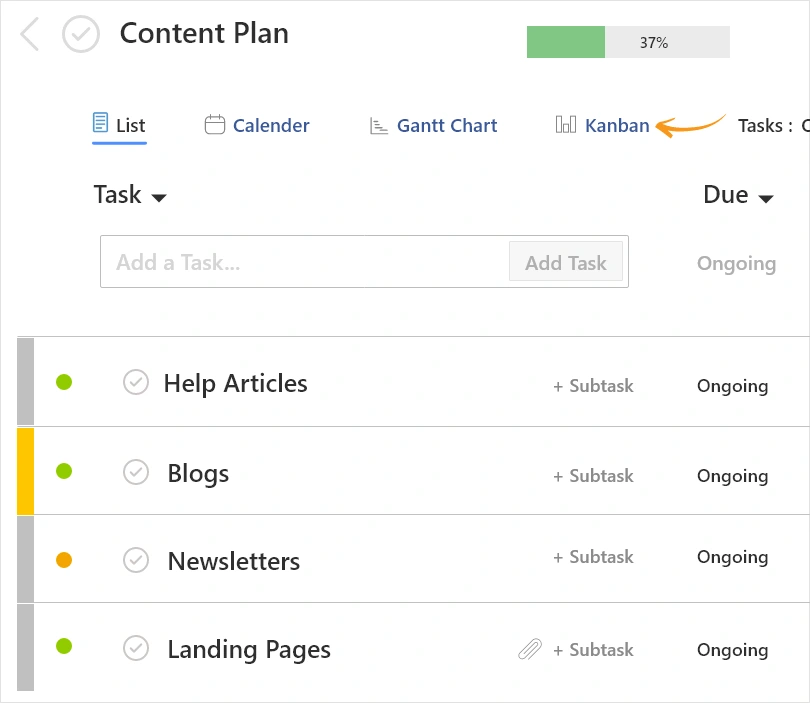 Kanban dropdown menu