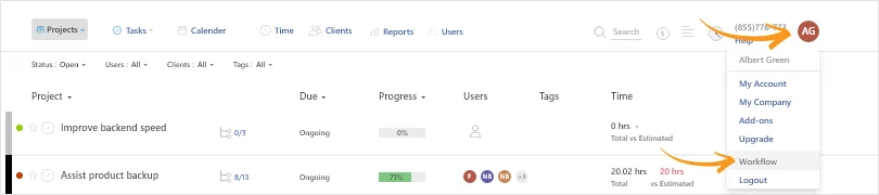ProProfs Project dashboard