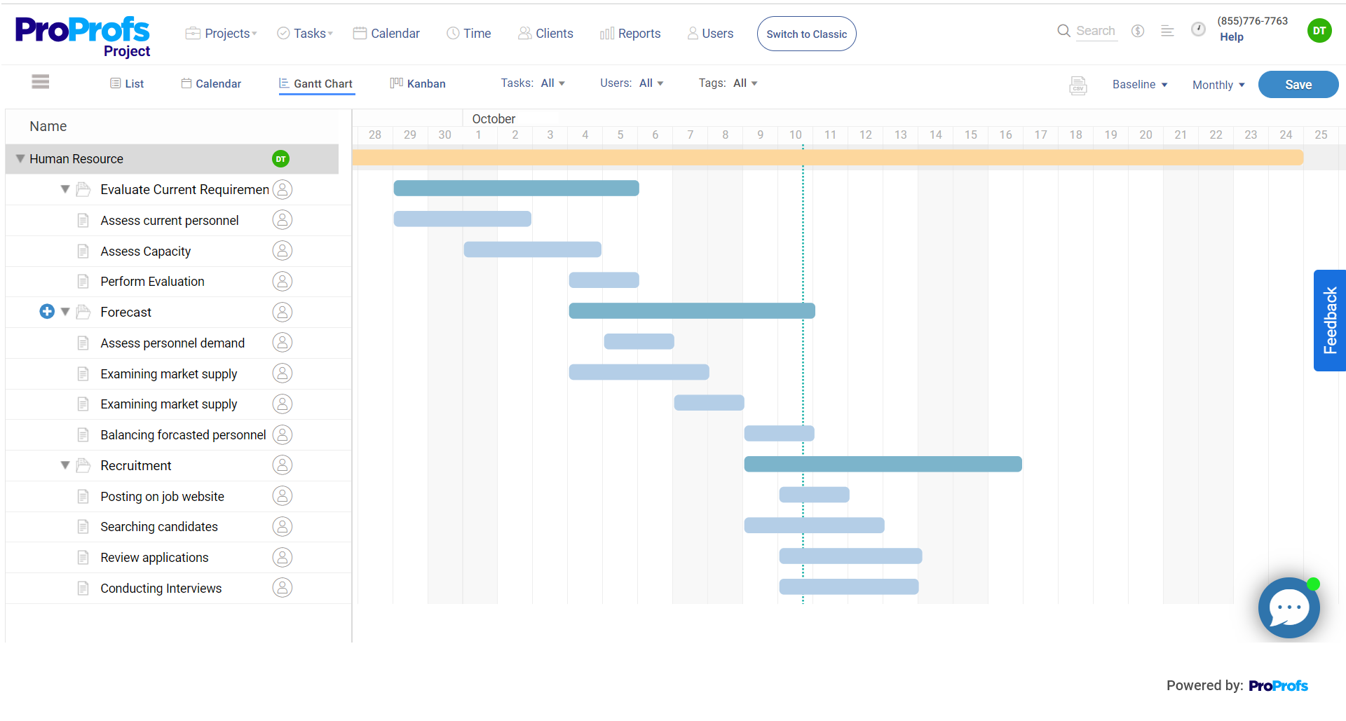 ProProfs Project Dashboard