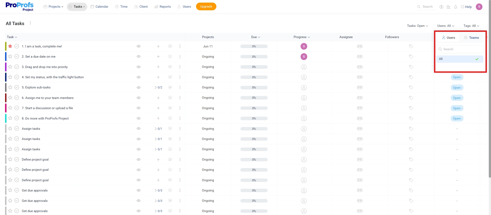 Assign users - project planning