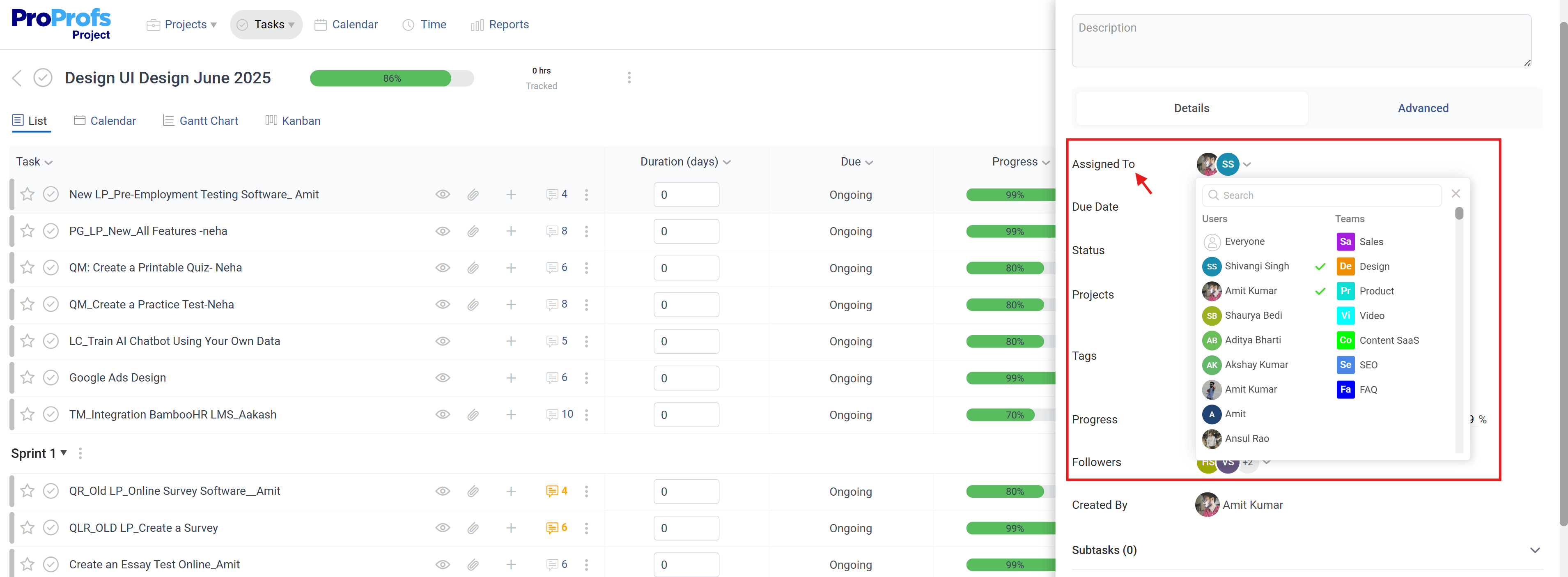 Edit tasks in Gantt Chart