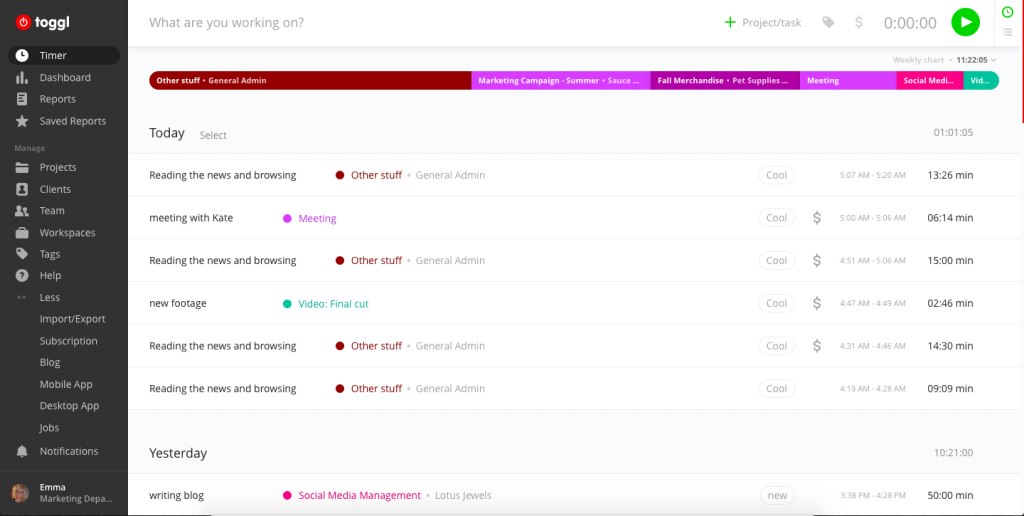 time management software ToggleTrack