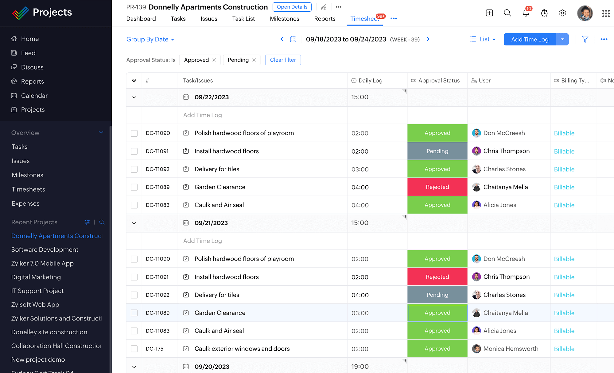 Zoho Projects resource management software

