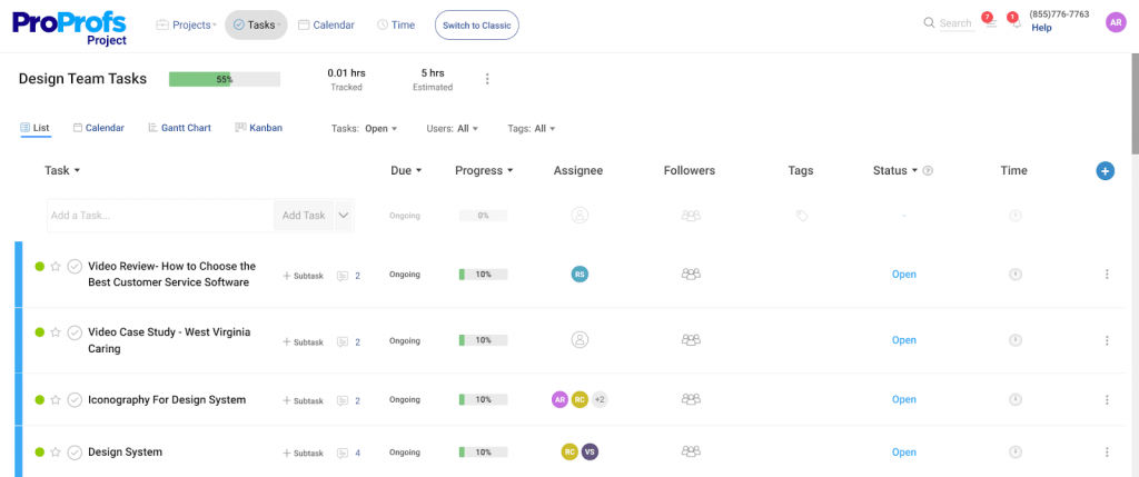 ProProfs Project Dashboard
