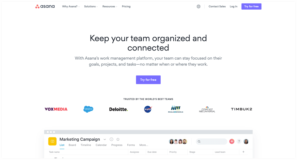 Asana-marketing project software
