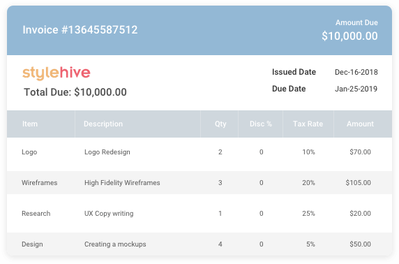 Generate client invoice and share via link